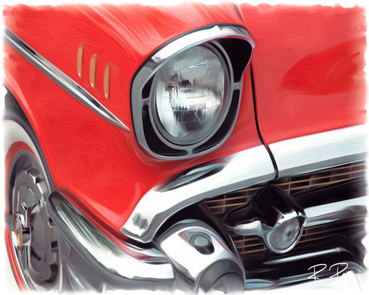 Cruisin' Chrome a Red Chevy Bel Air Oil Painting